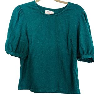WVN for you Cotton Green Shimmer Puff Sleeve Top Size S